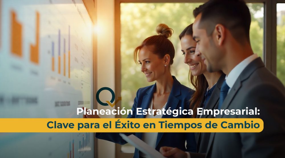 Planeación estratégica empresarial con equipo de profesionales analizando gráficos para el éxito en tiempos de cambio