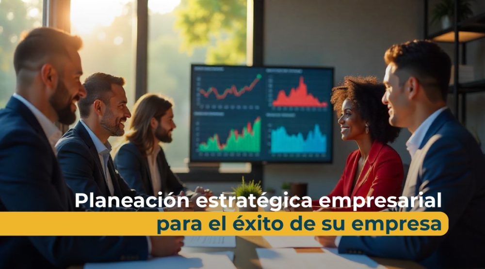 Reunión de empresarios analizando indicadores de crecimiento como parte de la planeación estratégica empresarial